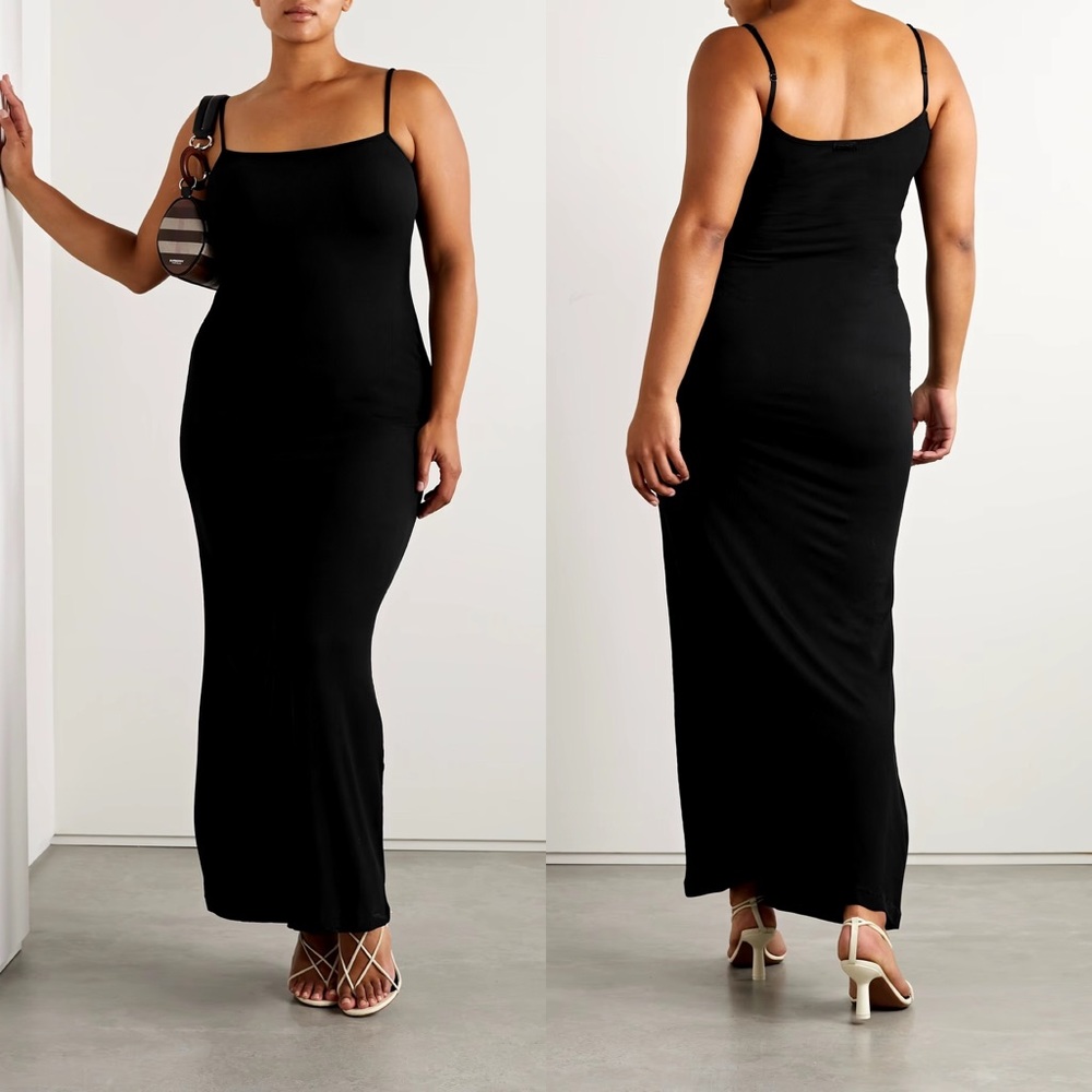 NWT SKIMS Soft Lounge Rib Long Slip - Onyx Black Maxi Rib Knit Dress Womens L